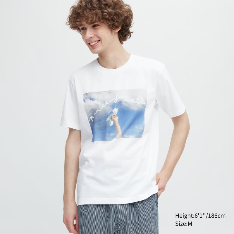 Koszulki Męskie Uniqlo Peace For All Magnum Photos Short-sleeve Graphic Białe | 7236922