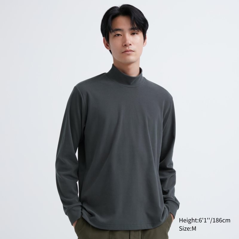 Koszulki Męskie Uniqlo Smooth Fleece Mock Neck Szare | 7598046