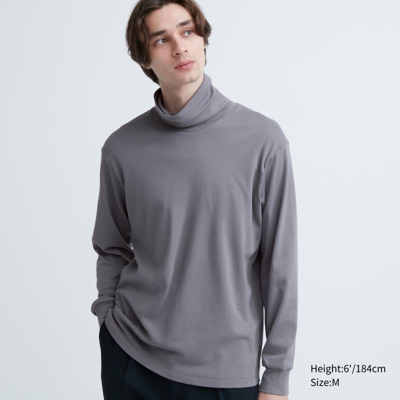 Koszulki Męskie Uniqlo Soft Brushed Turtleneck Long-sleeve Szare | 1767503