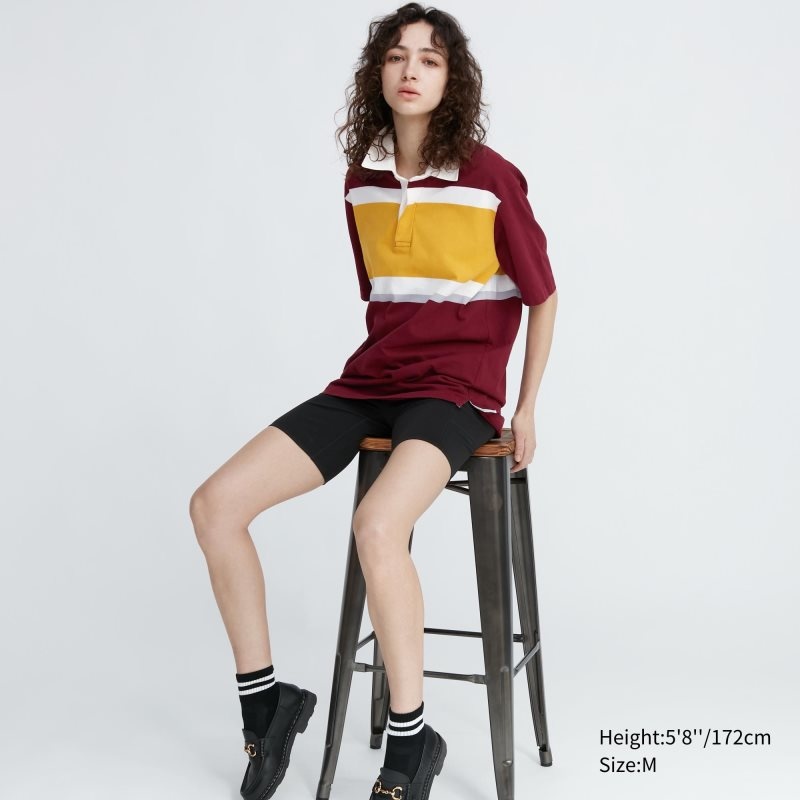 Koszulki Polo Męskie Uniqlo Rugger Striped Short-sleeve Bordowe | 403747