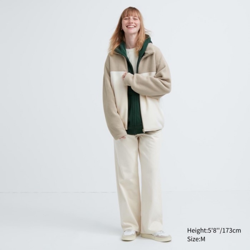 Kurtki Damskie Uniqlo Fleece Full-Zip Beżowe | 4166153