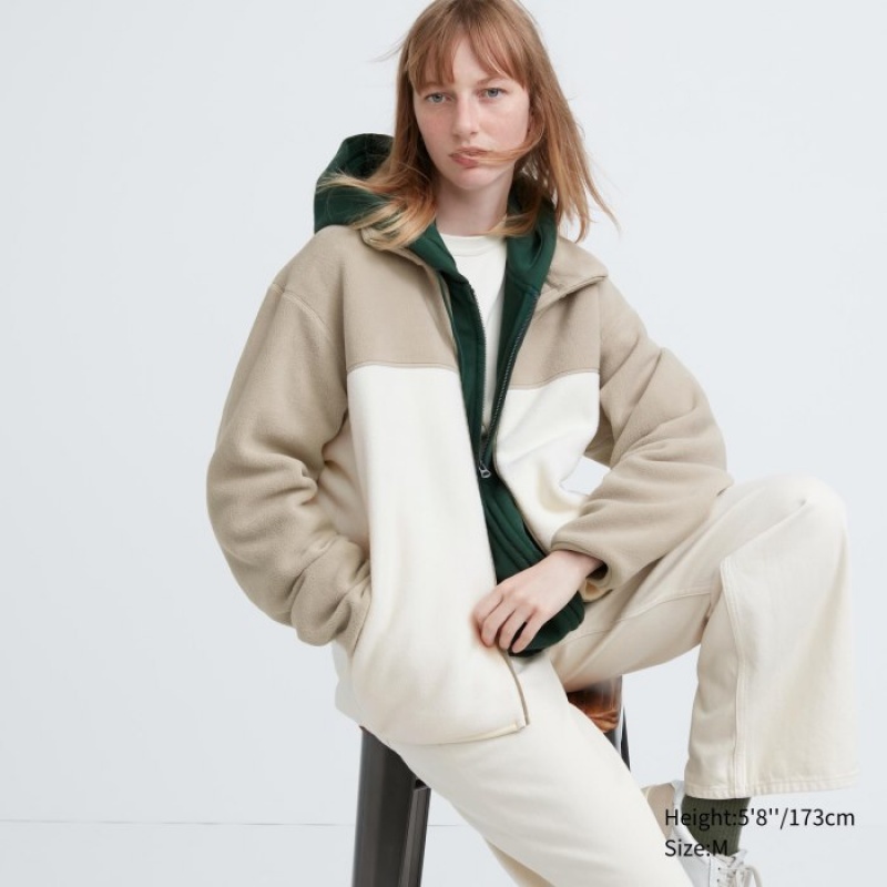 Kurtki Damskie Uniqlo Fleece Full-Zip Beżowe | 4166153