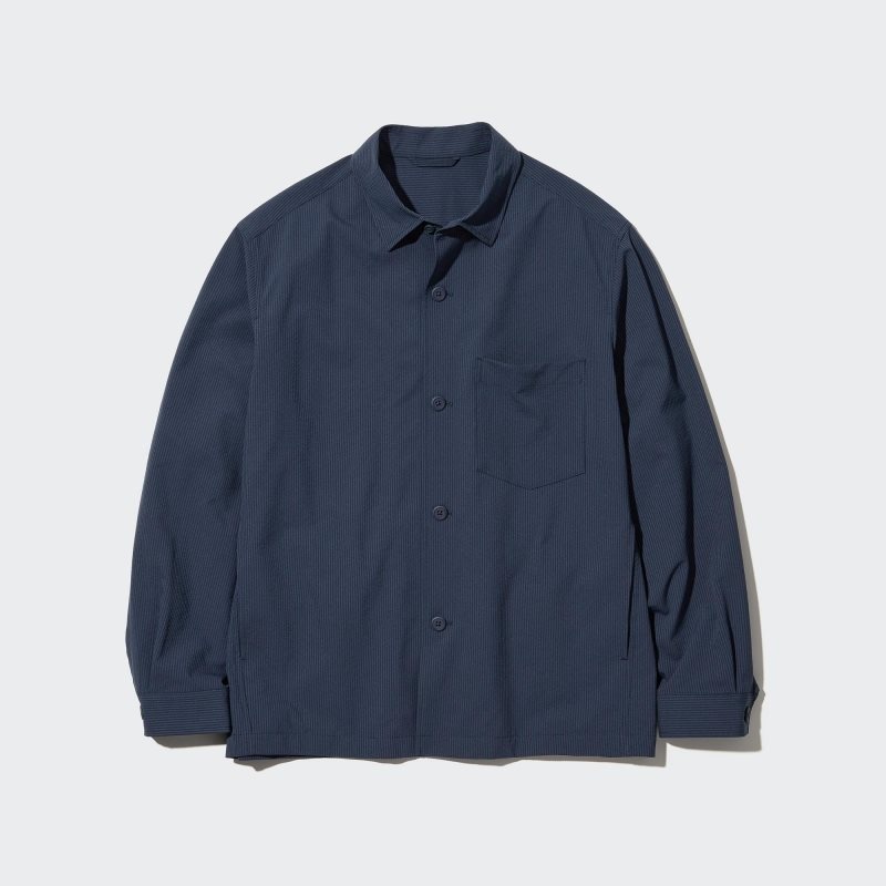 Kurtki Męskie Uniqlo Airsense Shirt SeersuckerUltra Light Shirt Niebieskie | 5138320