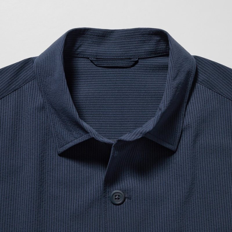Kurtki Męskie Uniqlo Airsense Shirt SeersuckerUltra Light Shirt Niebieskie | 5138320