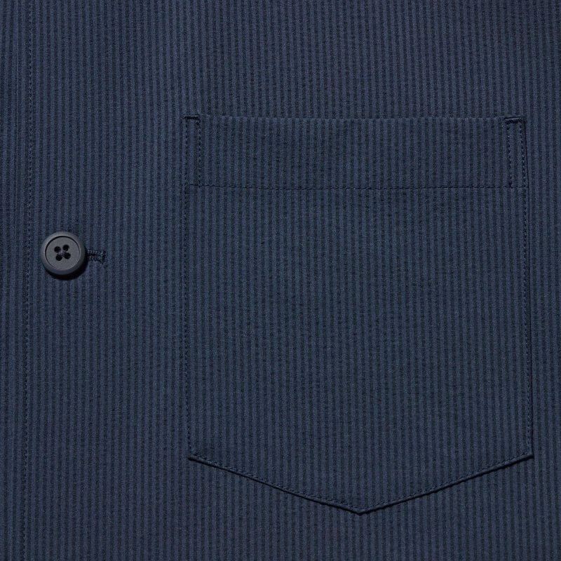 Kurtki Męskie Uniqlo Airsense Shirt SeersuckerUltra Light Shirt Niebieskie | 5138320