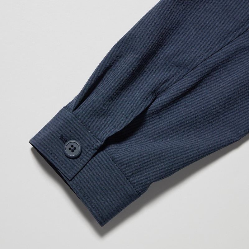 Kurtki Męskie Uniqlo Airsense Shirt SeersuckerUltra Light Shirt Niebieskie | 5138320