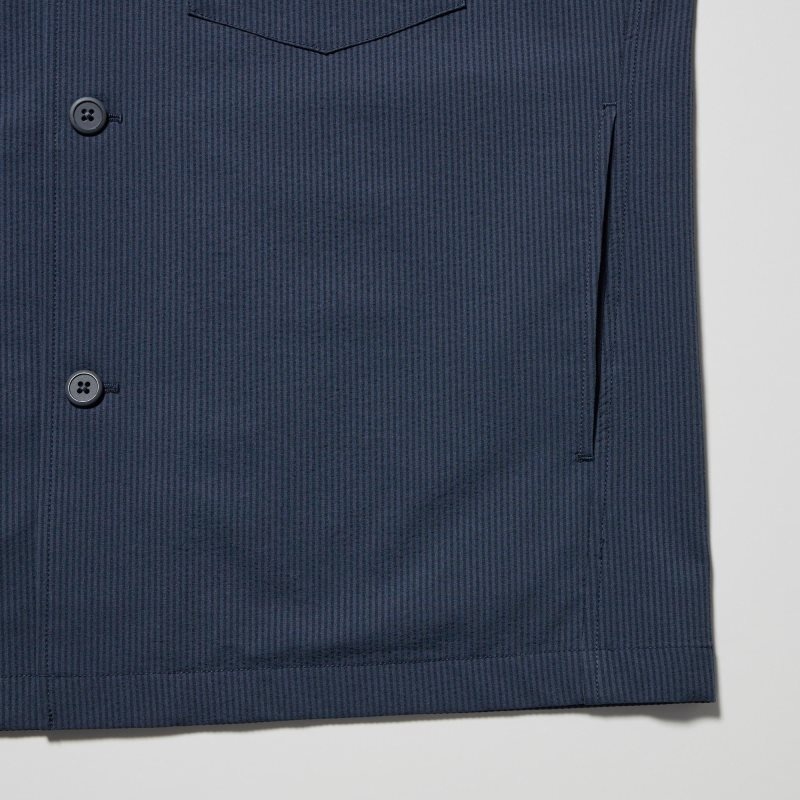 Kurtki Męskie Uniqlo Airsense Shirt SeersuckerUltra Light Shirt Niebieskie | 5138320