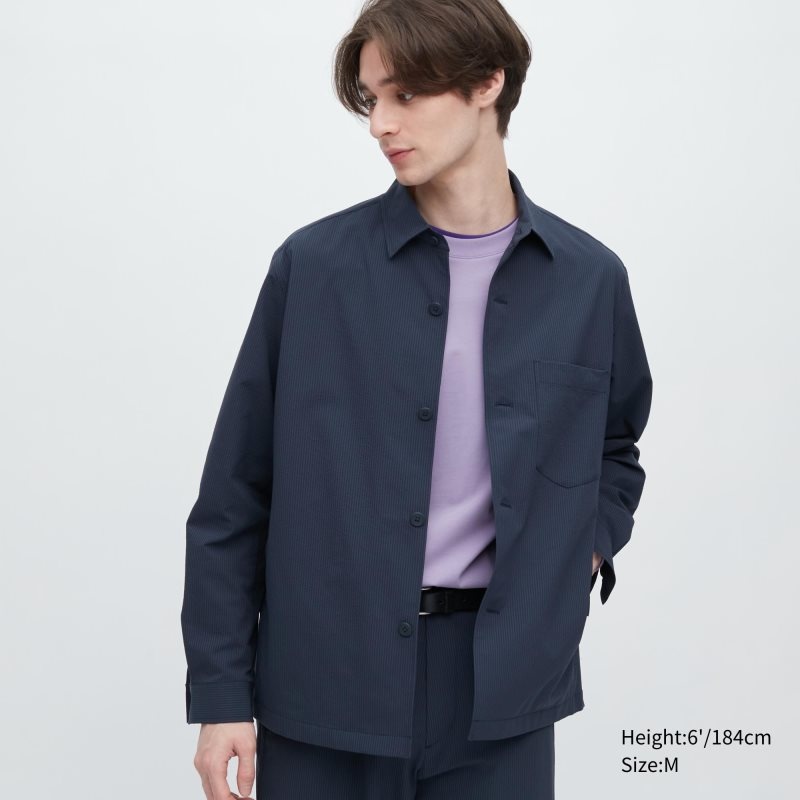 Kurtki Męskie Uniqlo Airsense Shirt SeersuckerUltra Light Shirt Niebieskie | 5138320