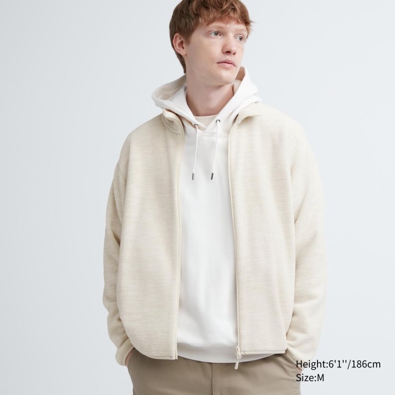 Kurtki Męskie Uniqlo Fleece Full-zip Long Sleeve Białe | 4659678