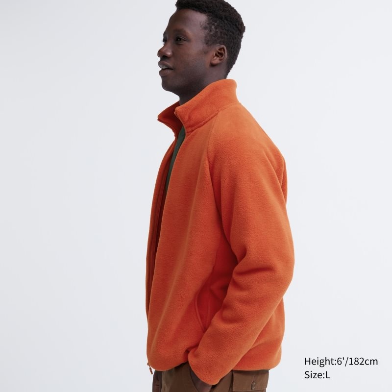 Kurtki Męskie Uniqlo Fleece Long-sleeve Full-zip Pomarańczowe | 5931029