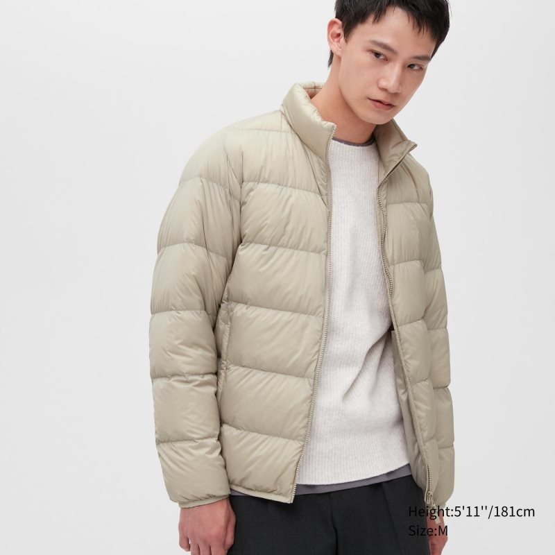 Kurtki Męskie Uniqlo Ultra Light Down 3d Cut Wide Quilt Beżowe | 3184689