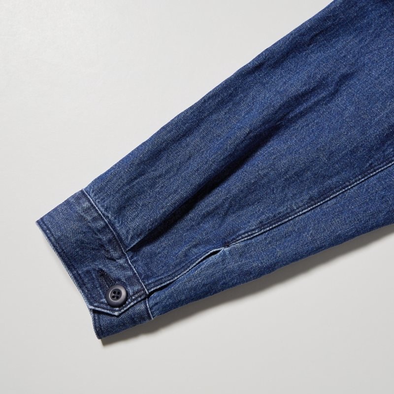 Kurtki Męskie Uniqlo Utility Denim Cotton Linen Niebieskie | 1670338