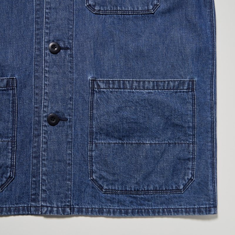 Kurtki Męskie Uniqlo Utility Denim Cotton Linen Niebieskie | 1670338