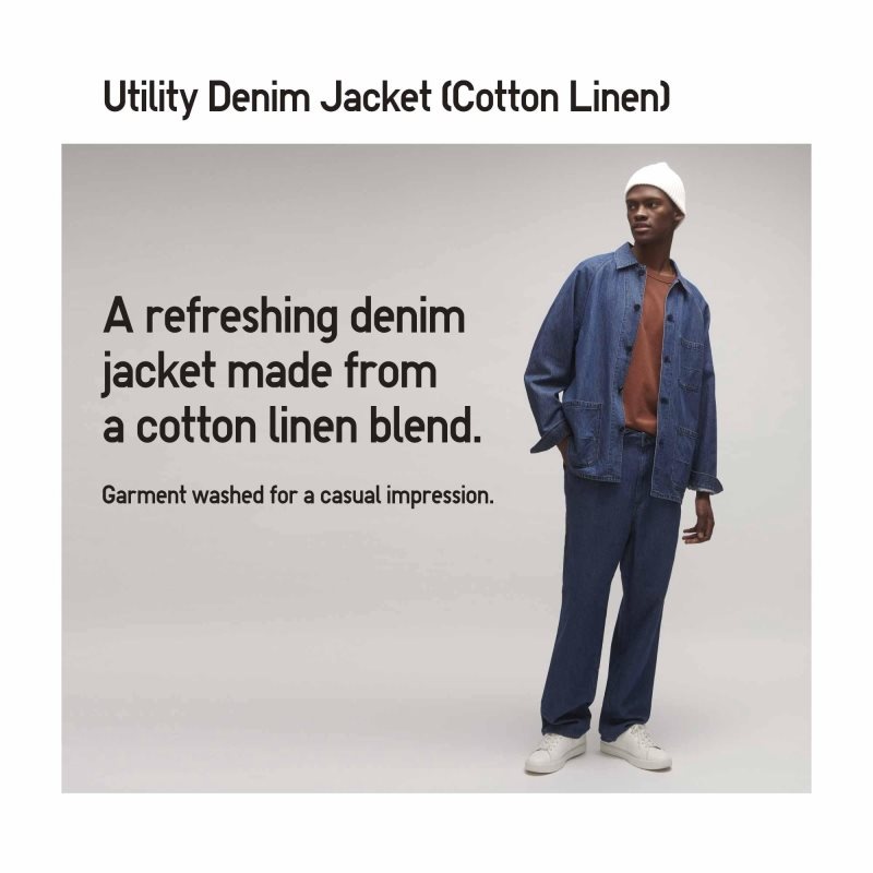 Kurtki Męskie Uniqlo Utility Denim Cotton Linen Niebieskie | 1670338
