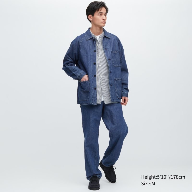 Kurtki Męskie Uniqlo Utility Denim Cotton Linen Niebieskie | 1670338