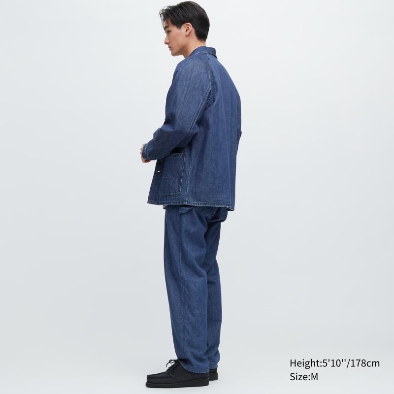 Kurtki Męskie Uniqlo Utility Denim Cotton Linen Niebieskie | 1670338