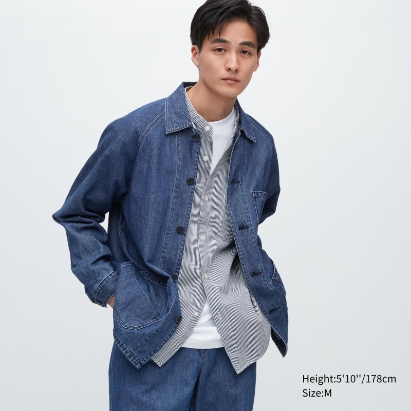 Kurtki Męskie Uniqlo Utility Denim Cotton Linen Niebieskie | 1670338