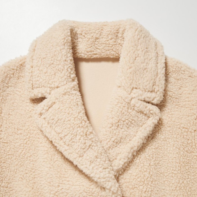 Płaszcze Damskie Uniqlo Pile-Lined Fleece Tailored Beżowe | 4493497