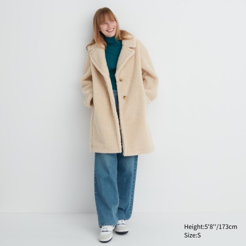 Płaszcze Damskie Uniqlo Pile-Lined Fleece Tailored Beżowe | 4493497