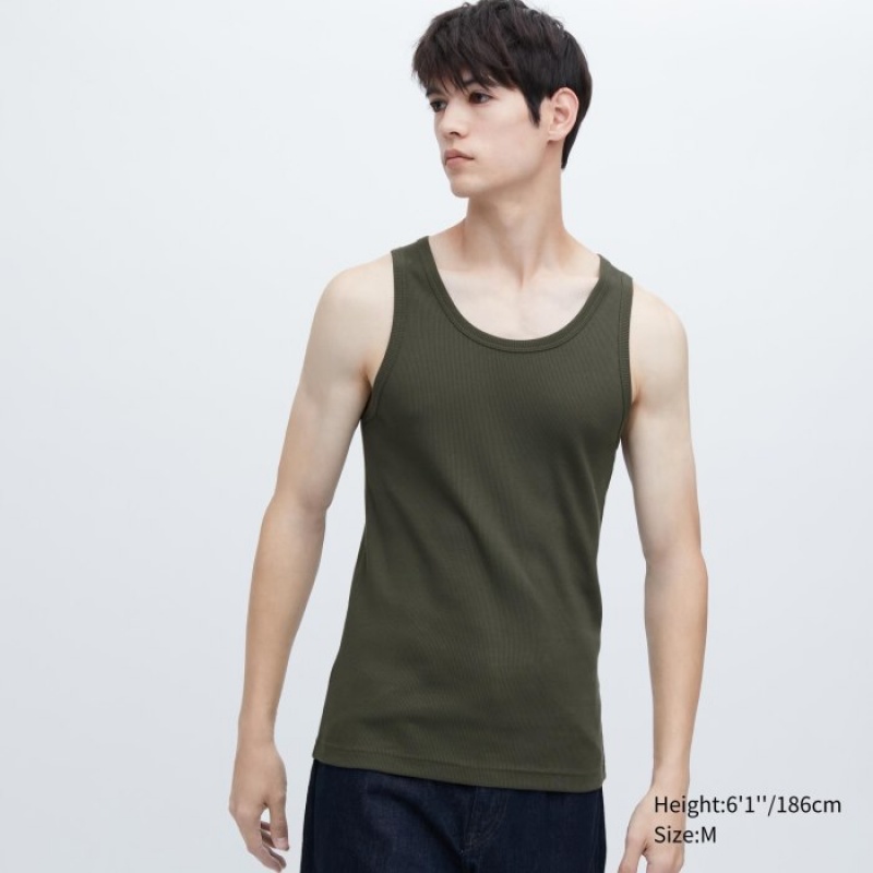 Podkoszulka Damskie Uniqlo Dry Color Ribbed Oliwkowe | 6044552