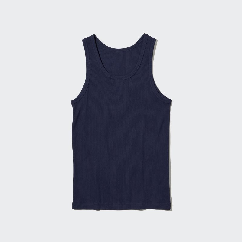 Podkoszulka Męskie Uniqlo Dry Color Ribbed Granatowe | 7519292