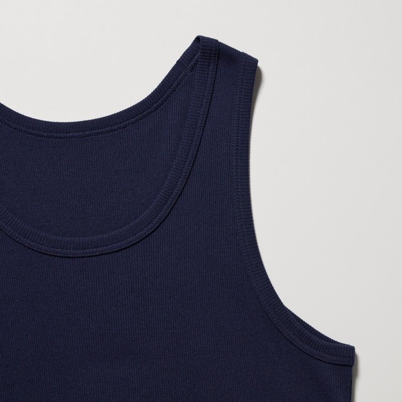Podkoszulka Męskie Uniqlo Dry Color Ribbed Granatowe | 7519292