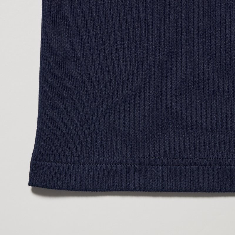 Podkoszulka Męskie Uniqlo Dry Color Ribbed Granatowe | 7519292