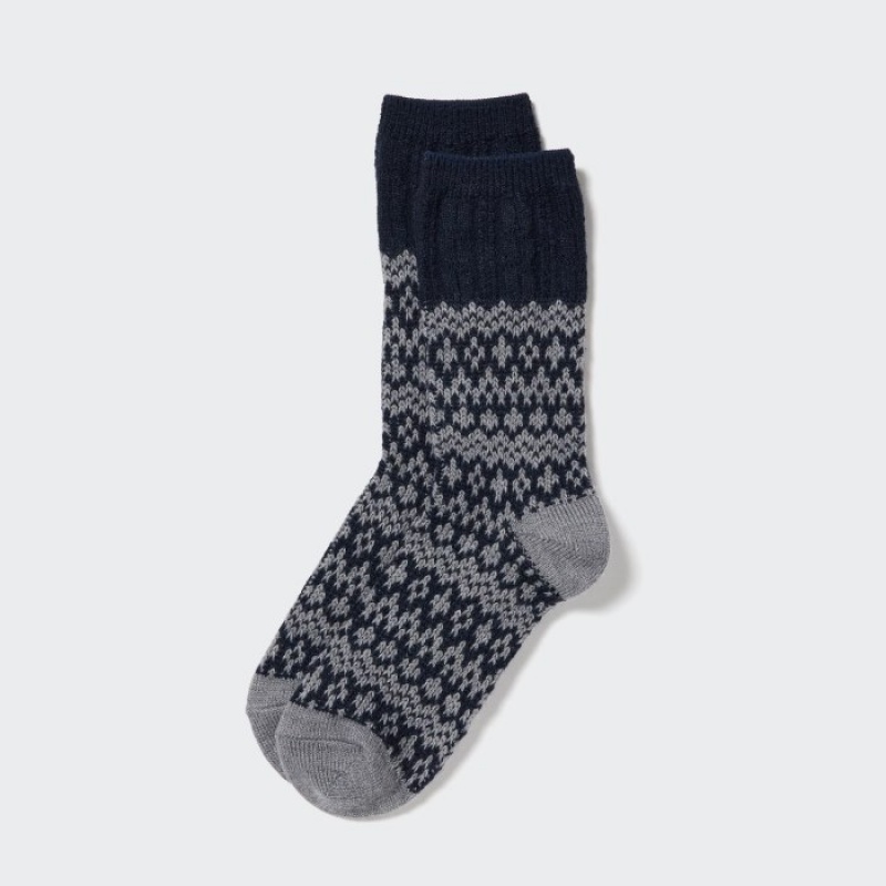 Skarpetki Damskie Uniqlo HEATTECH Fair Isle Granatowe | 6324349