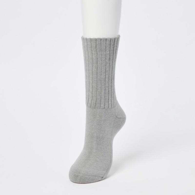 Skarpetki Damskie Uniqlo HEATTECH Ribbed Pile-Lined Szare | 5067469