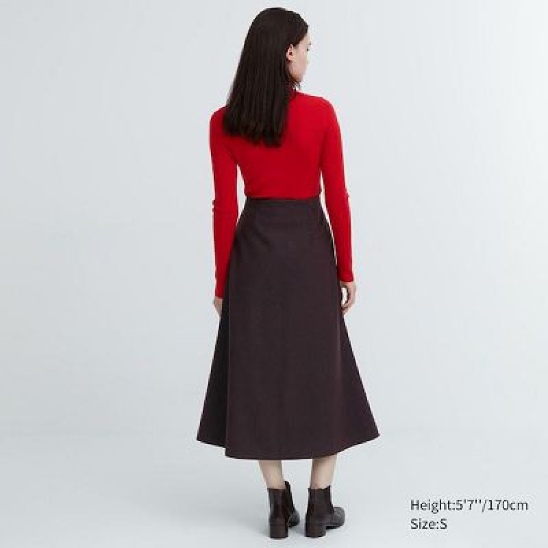 Spódnice Damskie Uniqlo Brushed Jersey Flared Brązowe | 5774020