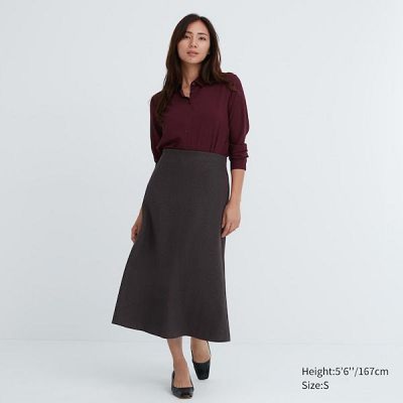 Spódnice Damskie Uniqlo Brushed Jersey Flared Brązowe | 5774020
