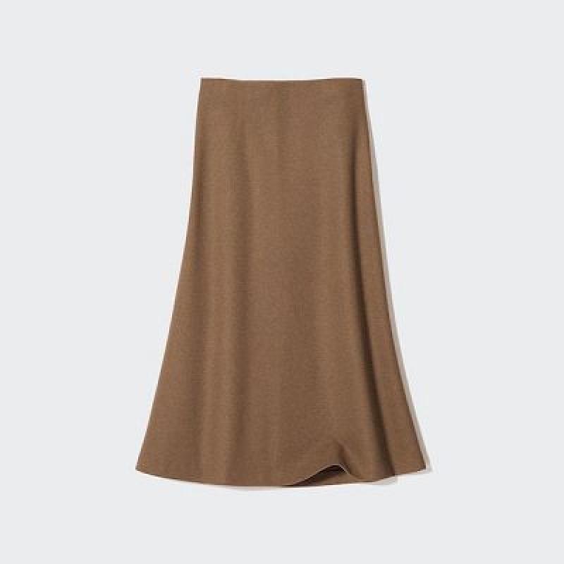 Spódnice Damskie Uniqlo Brushed Jersey Flared Brązowe | 9693216