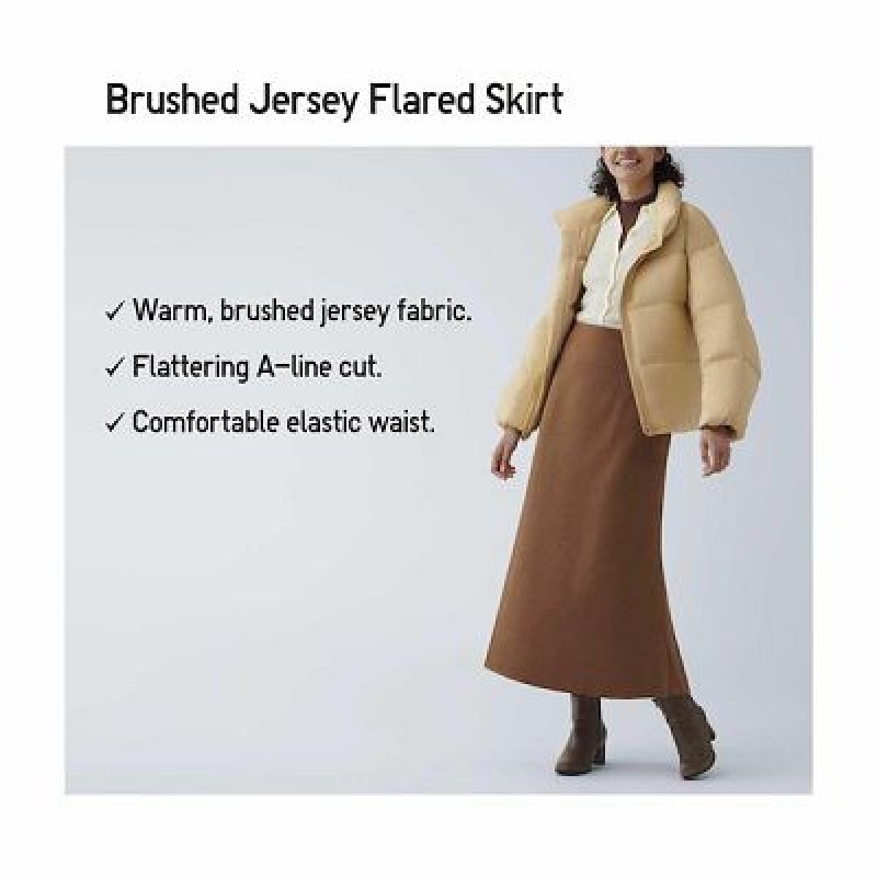 Spódnice Damskie Uniqlo Brushed Jersey Flared Brązowe | 9693216