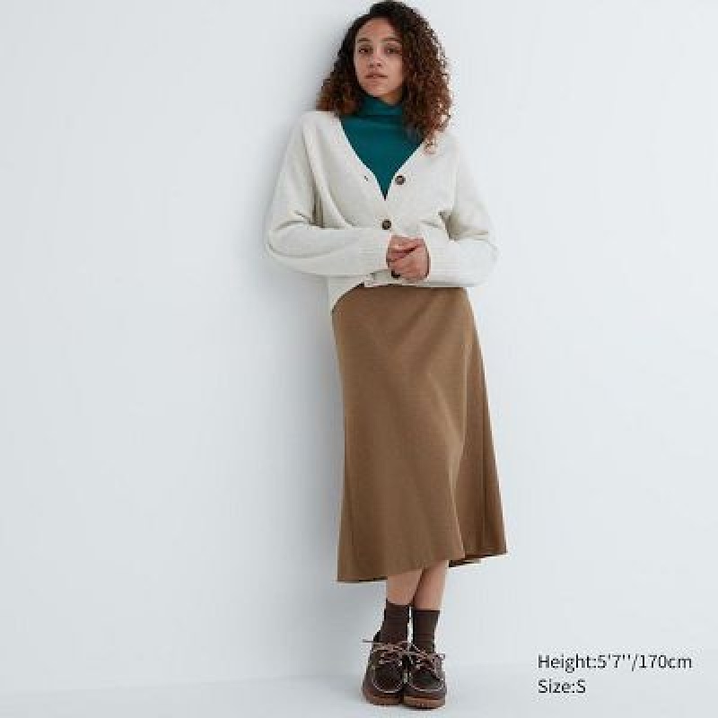 Spódnice Damskie Uniqlo Brushed Jersey Flared Brązowe | 9693216