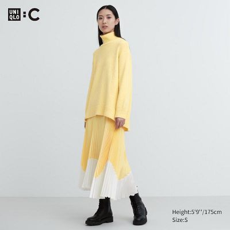 Spódnice Damskie Uniqlo Pleated Color Block Żółte | 888926