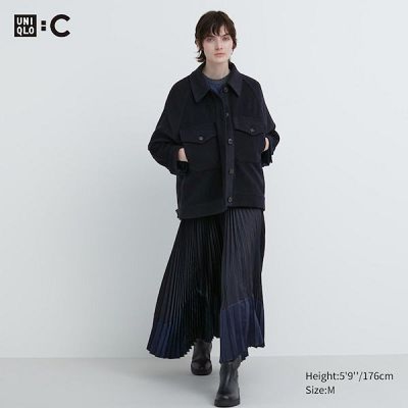 Spódnice Damskie Uniqlo Pleated Color Block Czarne | 9613910