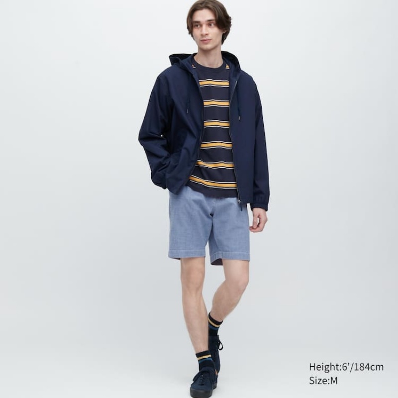 Spodenki Męskie Uniqlo Chambray Stretch Easy Niebieskie | 2783487