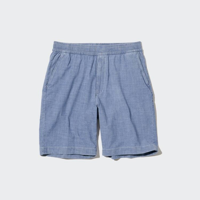 Spodenki Męskie Uniqlo Chambray Stretch Easy Niebieskie | 2783487