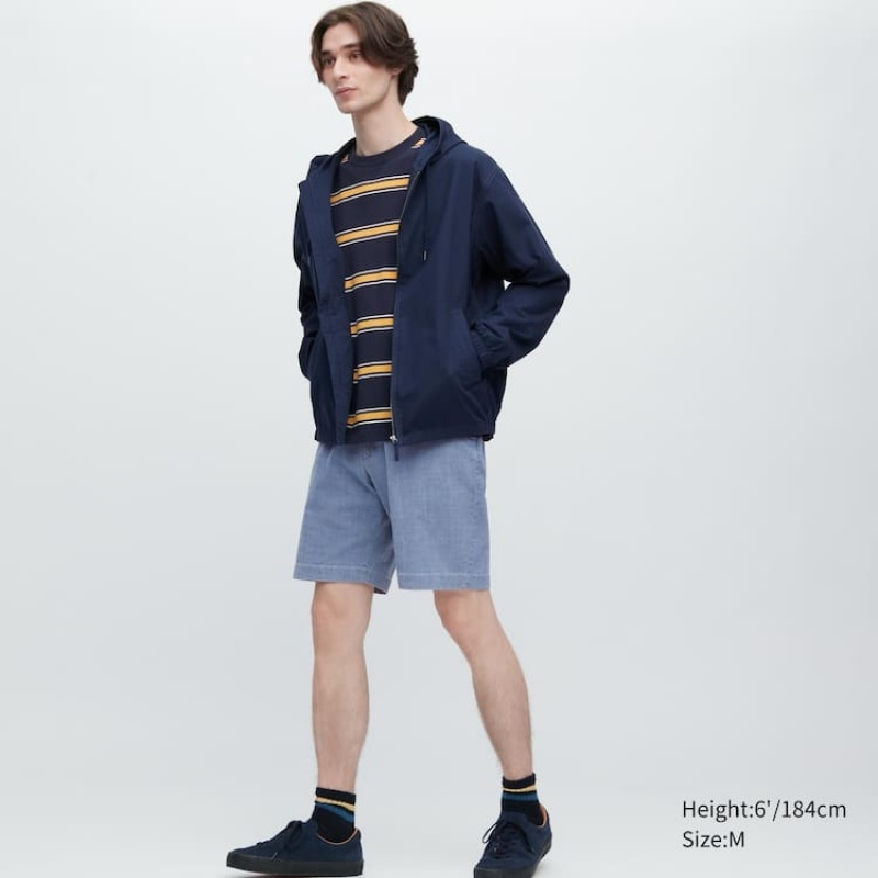 Spodenki Męskie Uniqlo Chambray Stretch Easy Niebieskie | 2783487