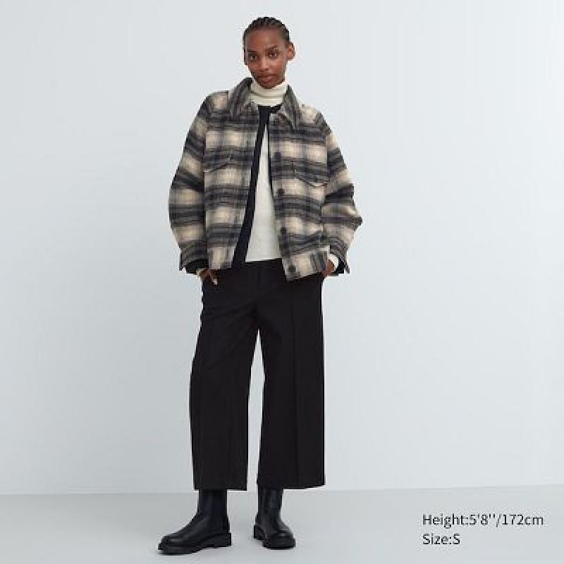 Spodnie Damskie Uniqlo Brushed Jersey Cropped Szare | 425675