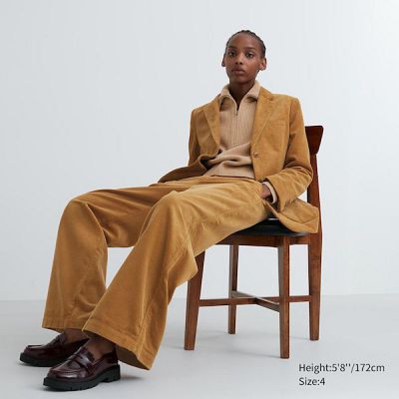 Spodnie Damskie Uniqlo Corduroy Wide Brązowe | 2051416