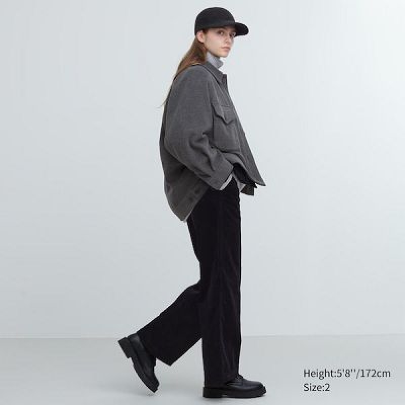Spodnie Damskie Uniqlo Corduroy Wide Czarne | 1873523