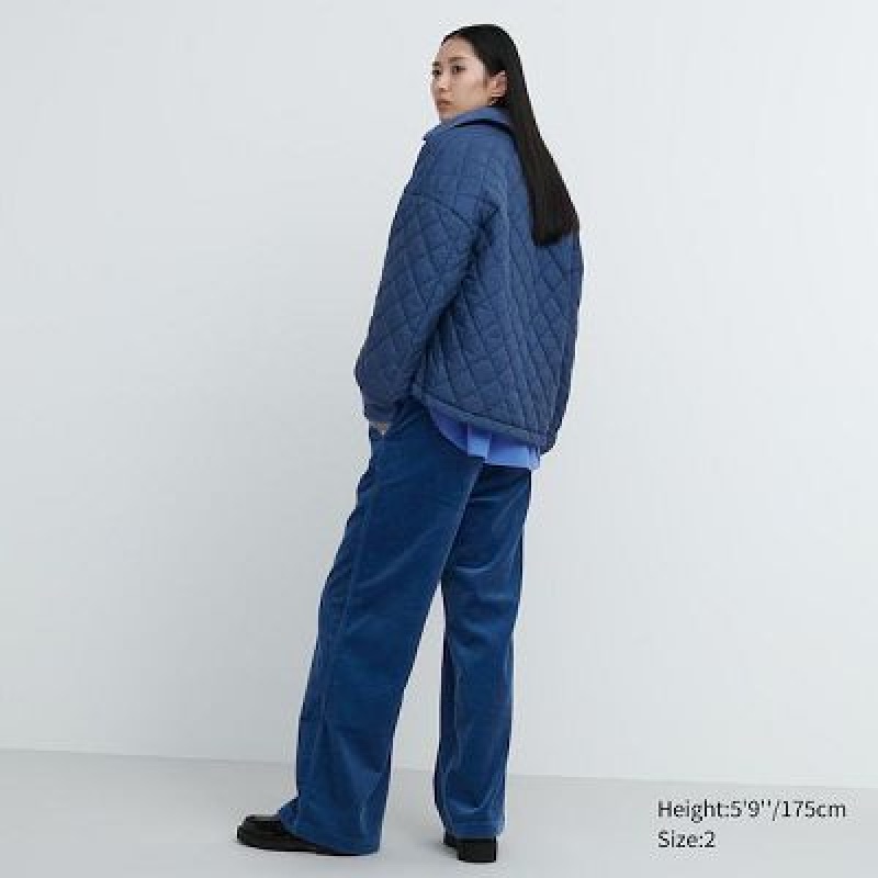 Spodnie Damskie Uniqlo Corduroy Wide Niebieskie | 8081317