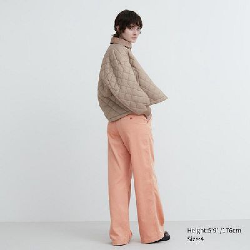 Spodnie Damskie Uniqlo Corduroy Wide Różowe | 1491355