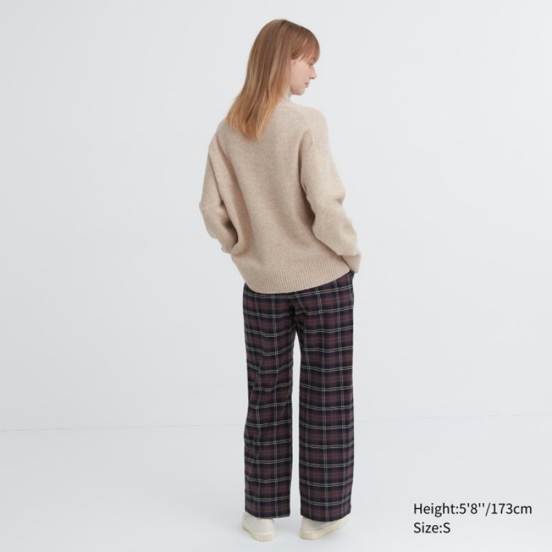 Spodnie Damskie Uniqlo Flannel Checked Brązowe | 6919645