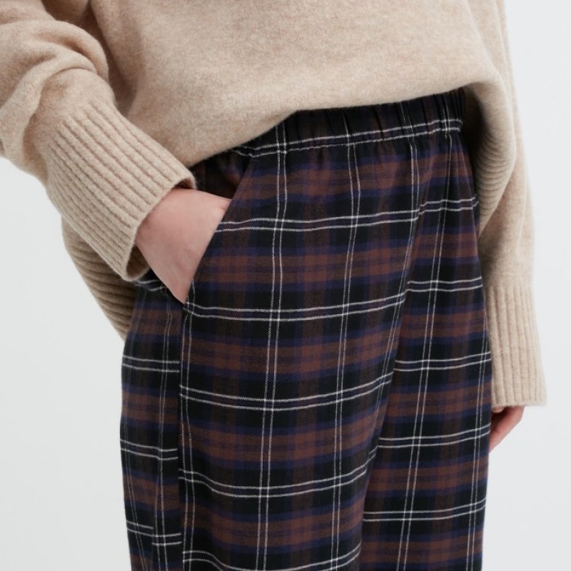 Spodnie Damskie Uniqlo Flannel Checked Brązowe | 6919645