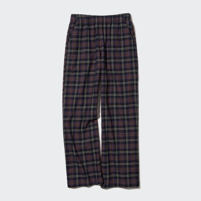 Spodnie Damskie Uniqlo Flannel Checked Brązowe | 6919645