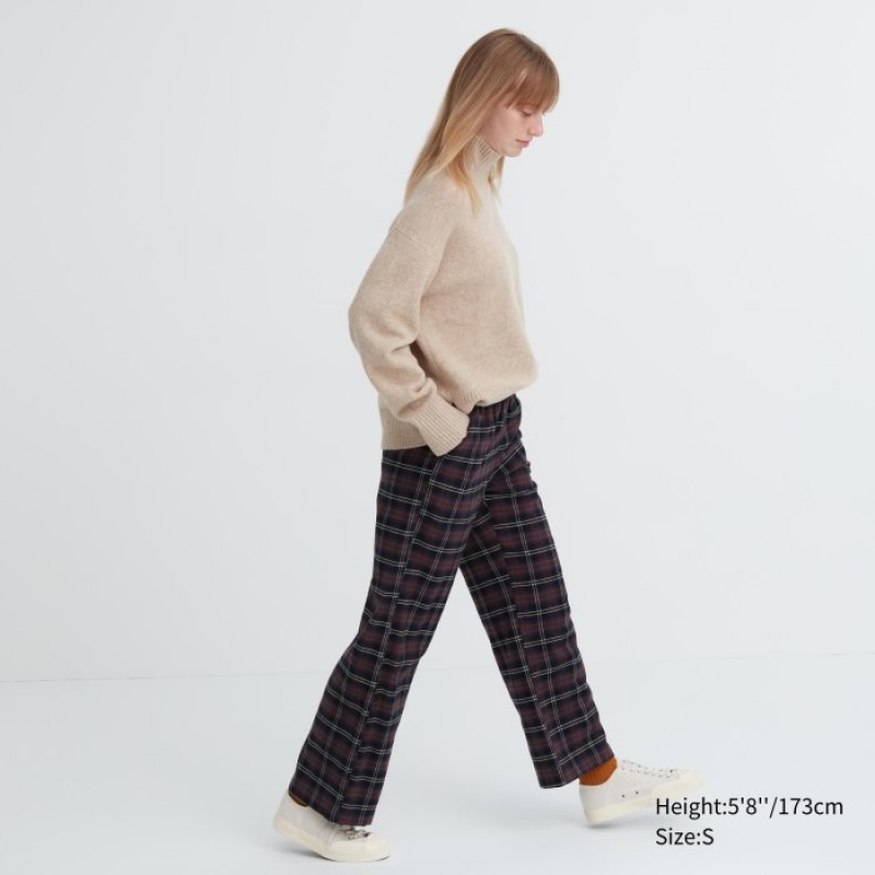 Spodnie Damskie Uniqlo Flannel Checked Brązowe | 6919645