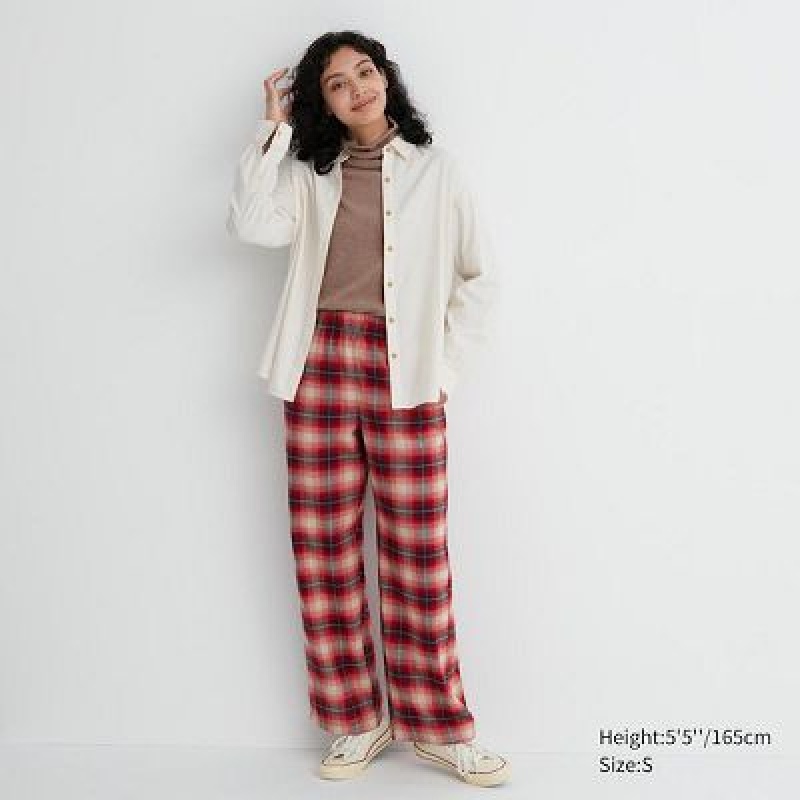 Spodnie Damskie Uniqlo Flannel Checked Czerwone | 3315079