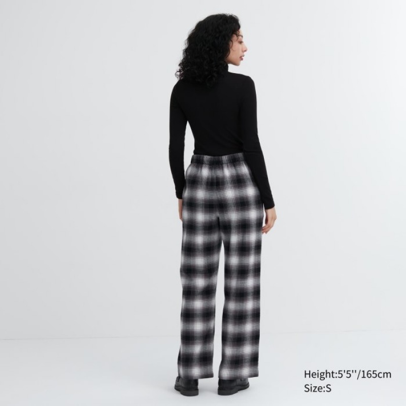 Spodnie Damskie Uniqlo Flannel Checked Lounge Czerwone | 4150762